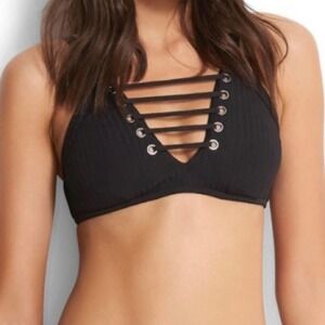 Seafolly Inka Rib Lace Up High Neck Tank NWT